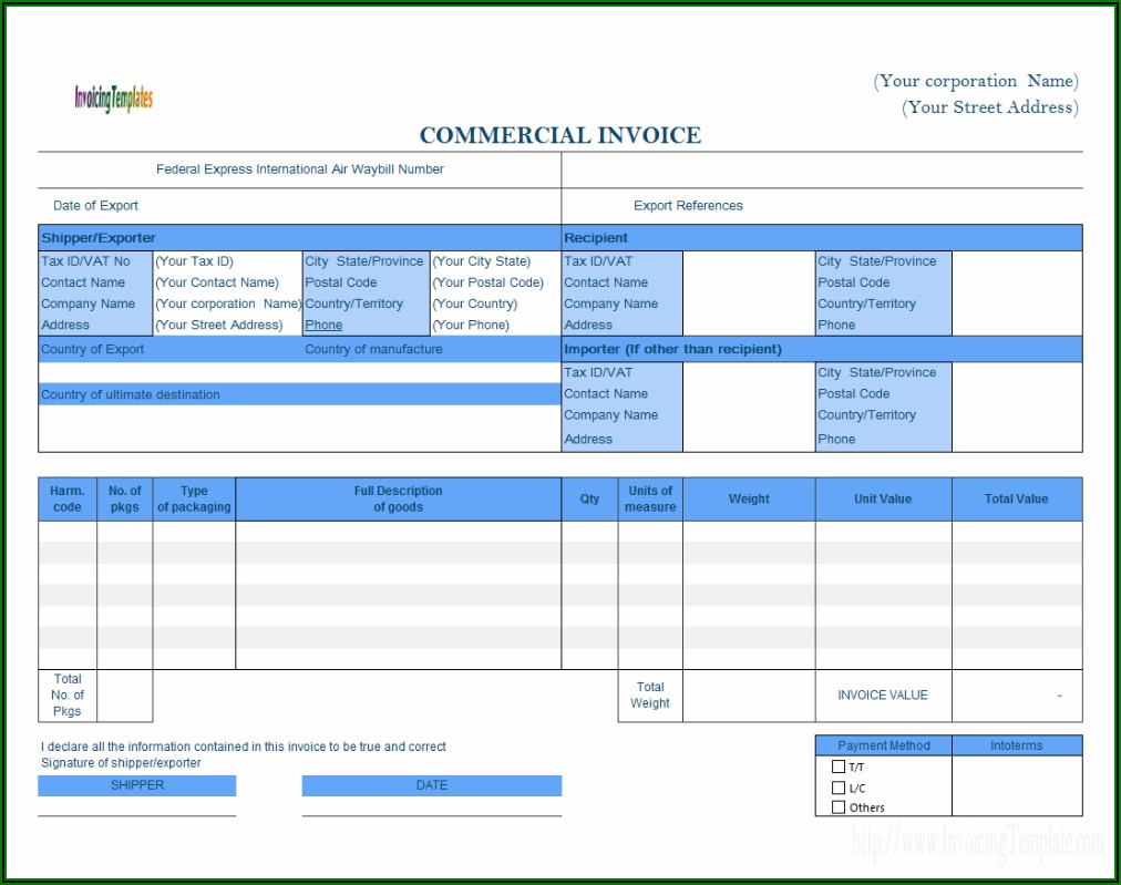 Commercial Invoice Template Xls