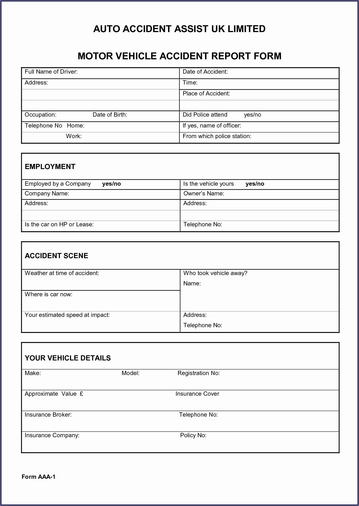 Company Car Accident Report Template