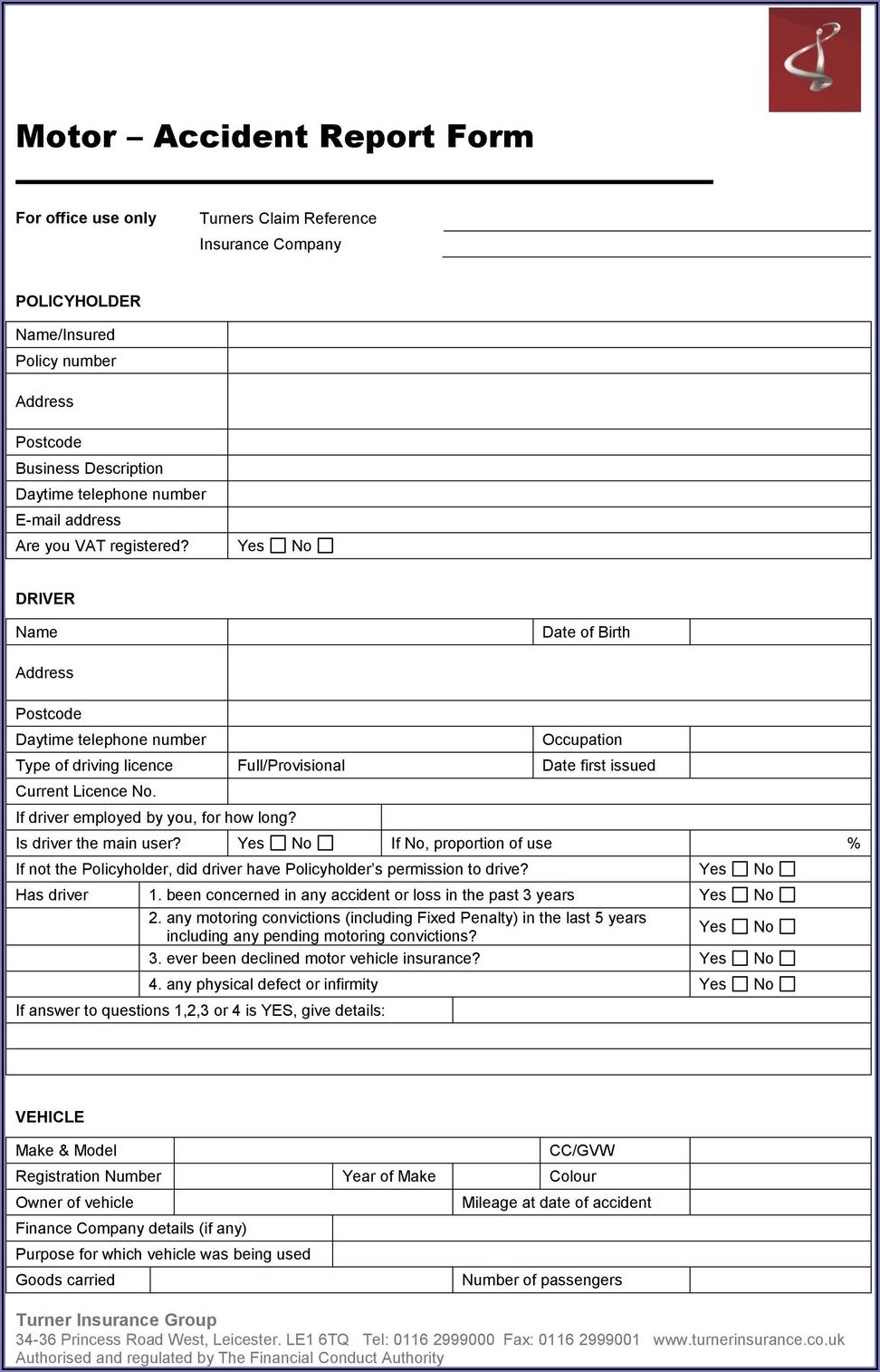 Company Motor Vehicle Accident Report Form