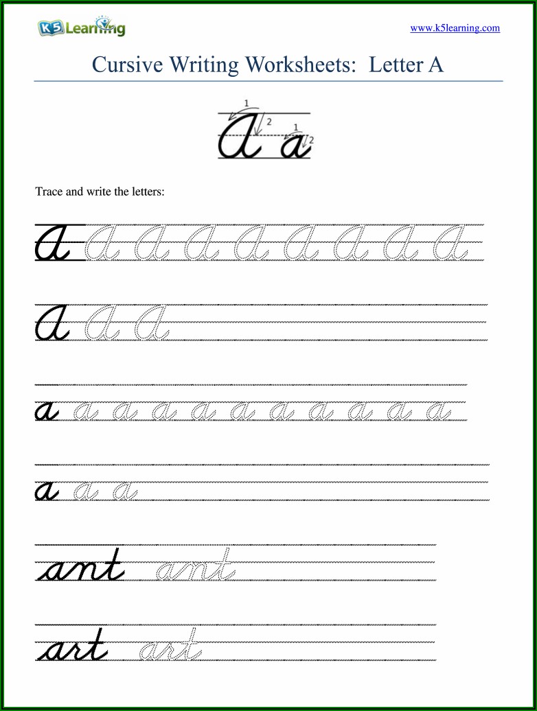 Cursive Handwriting Worksheets For Kindergarten Pdf