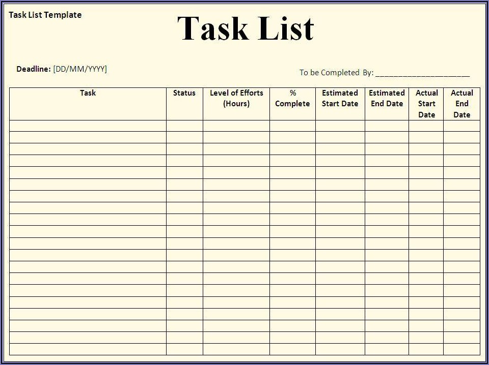 Daily Task List Template For Work Word