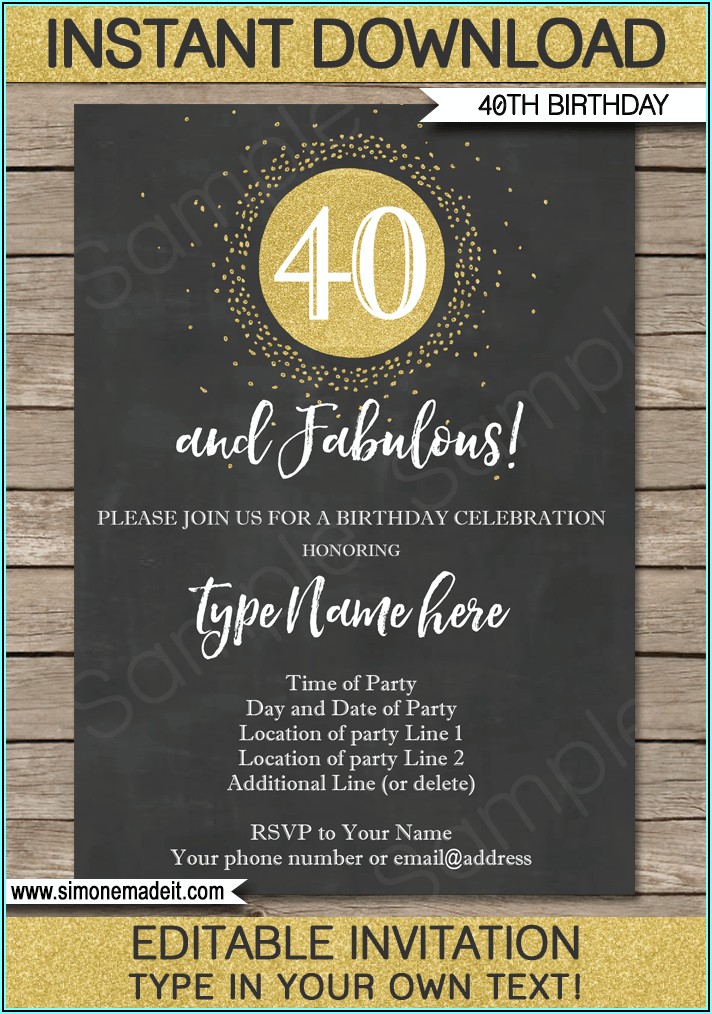 Downloadable Editable Free 40th Birthday Invitations Templates