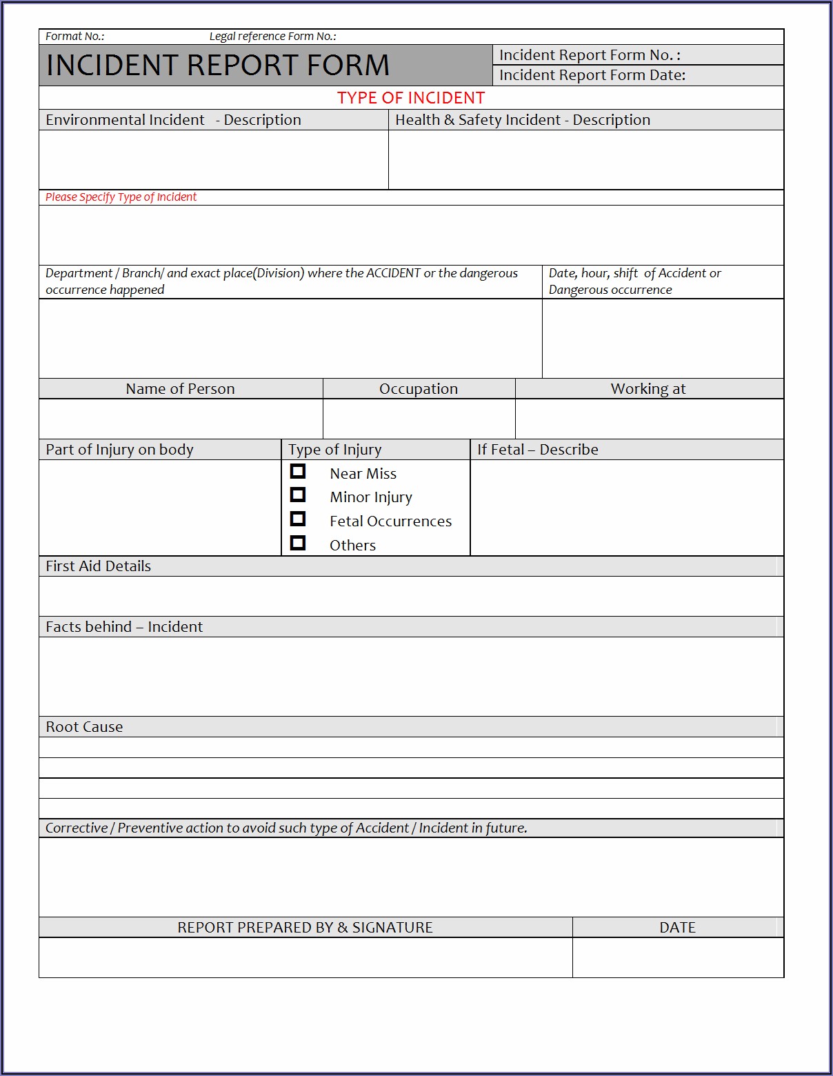Employee Accident Report Template Doc