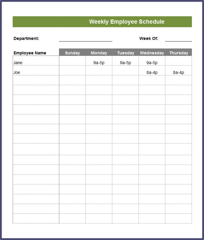 Employee Schedule Weekly Template