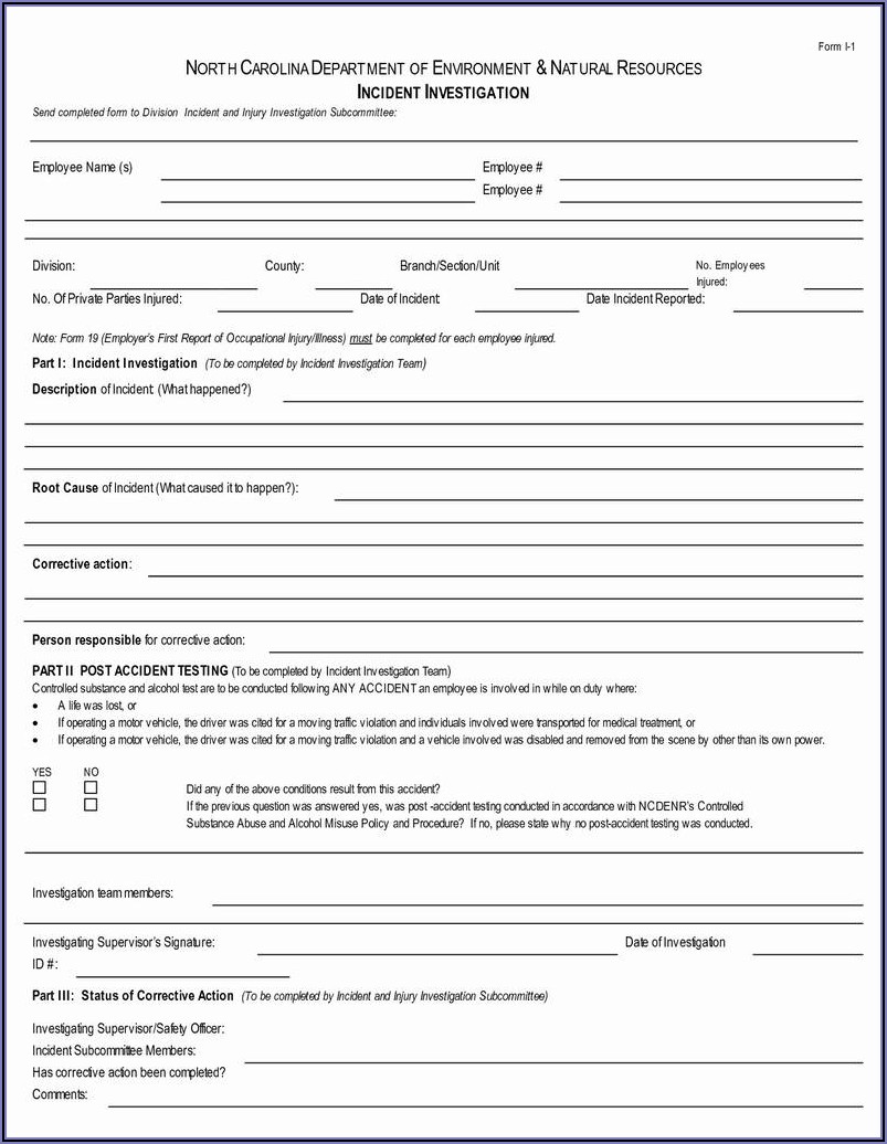 Employee Vehicle Accident Report Template