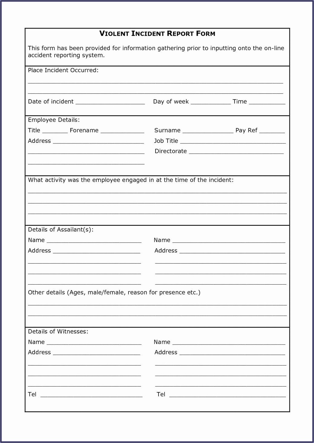 Employee Vehicle Incident Report Form