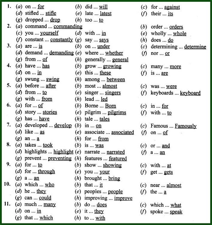 English Grammar Worksheets For Class 10 With Answers