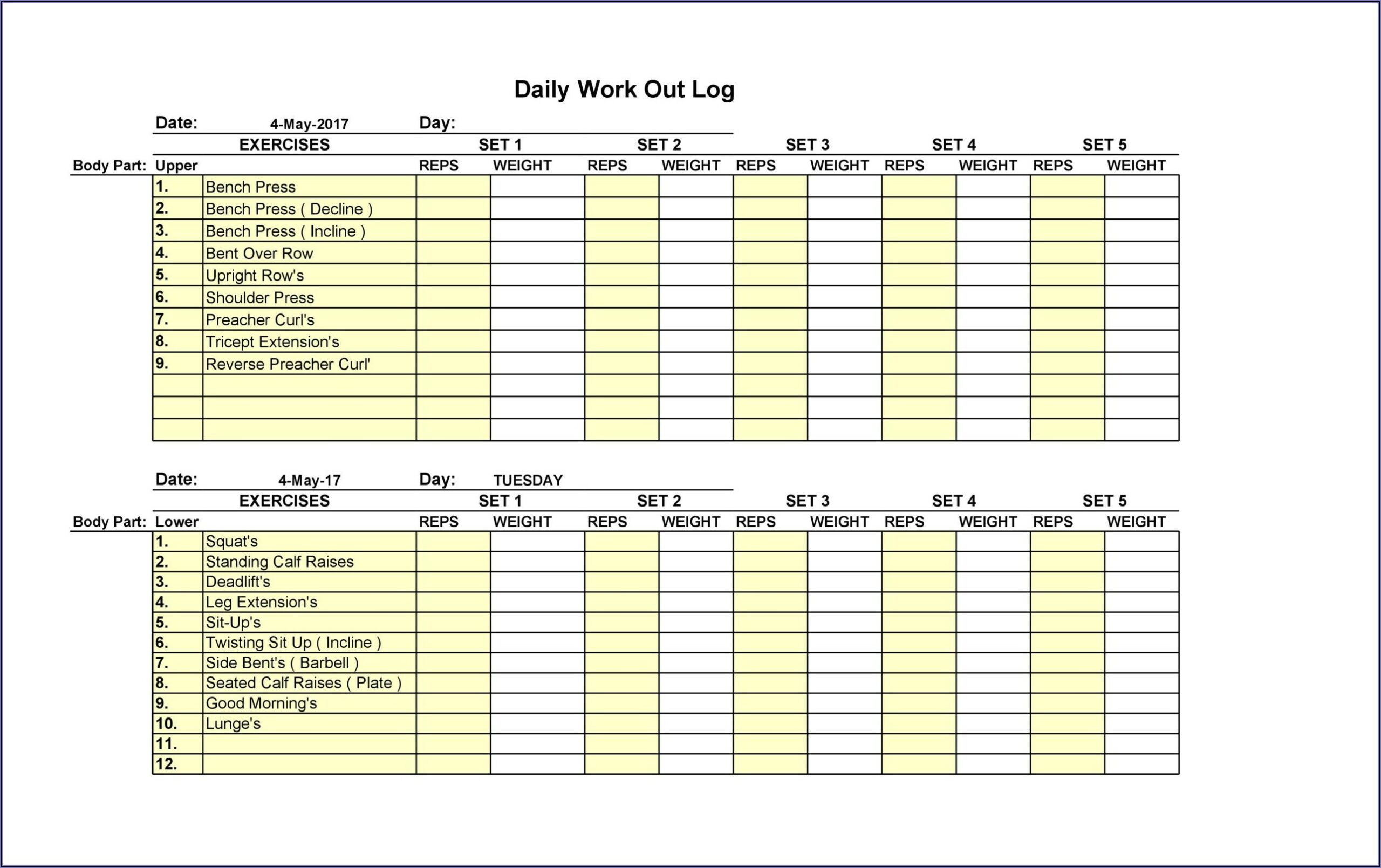 Exercise Log Book Example