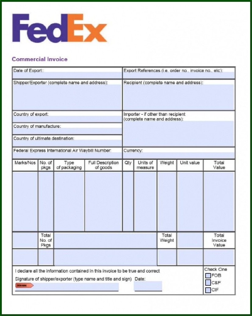 Fedex Commercial Invoice Online Form
