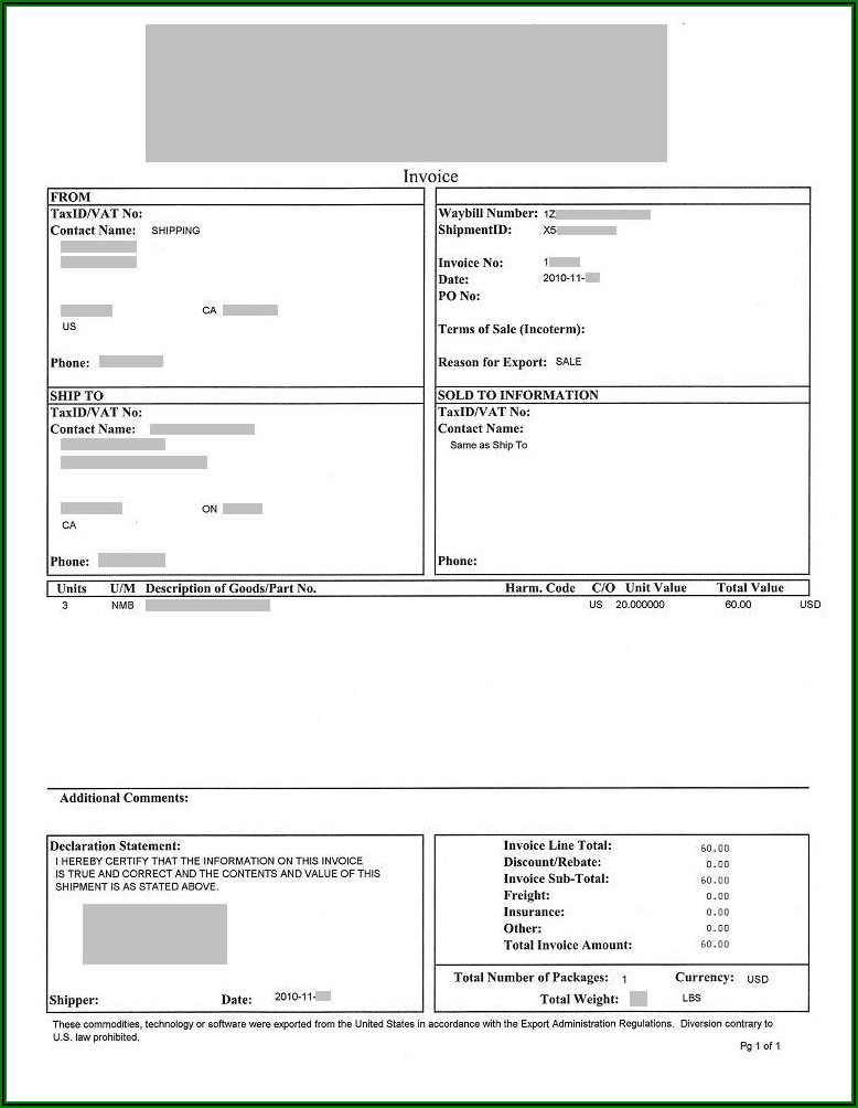 Fedex Commercial Invoice Template