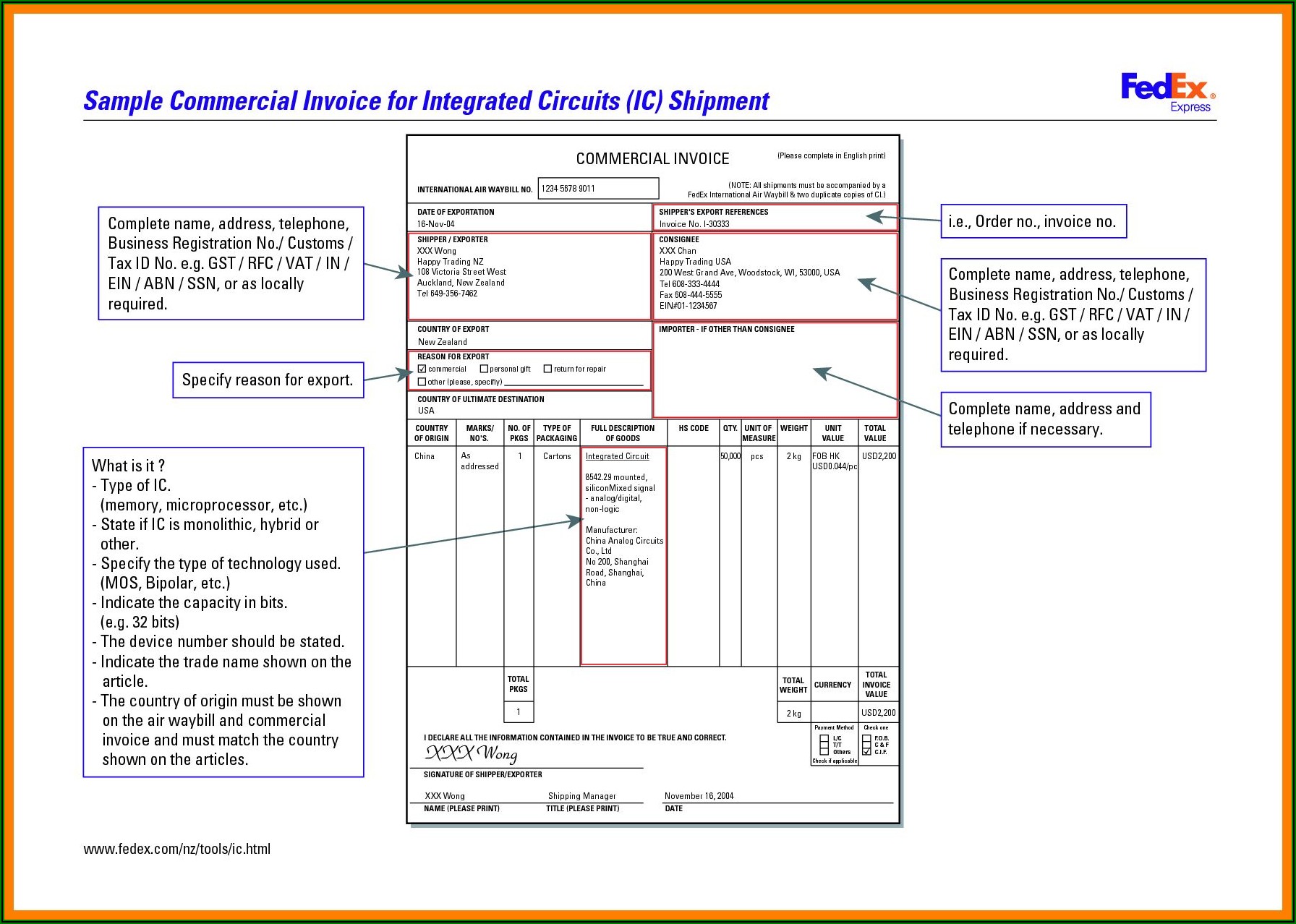Fedex International Commercial Invoice Sample