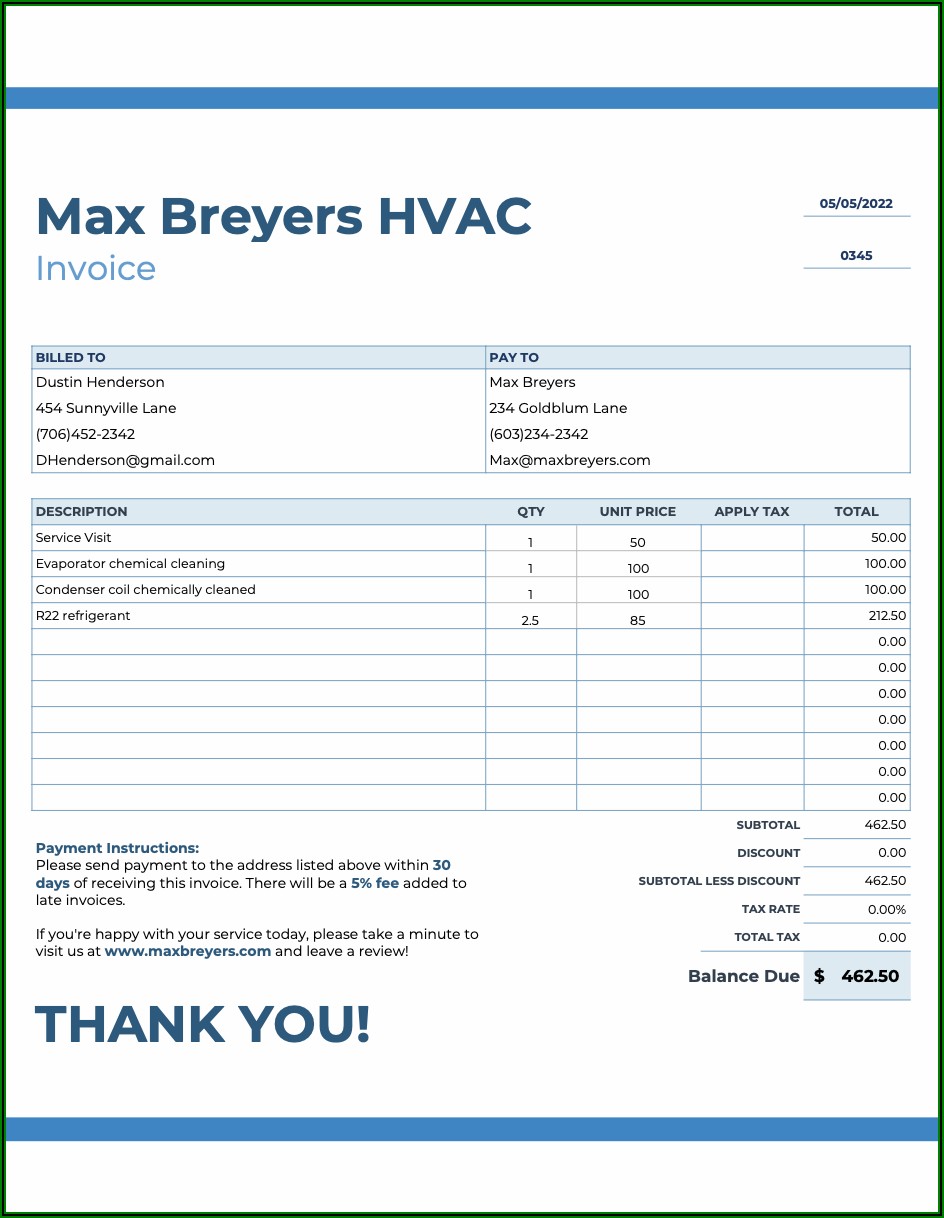 Free Hvac Invoice Template