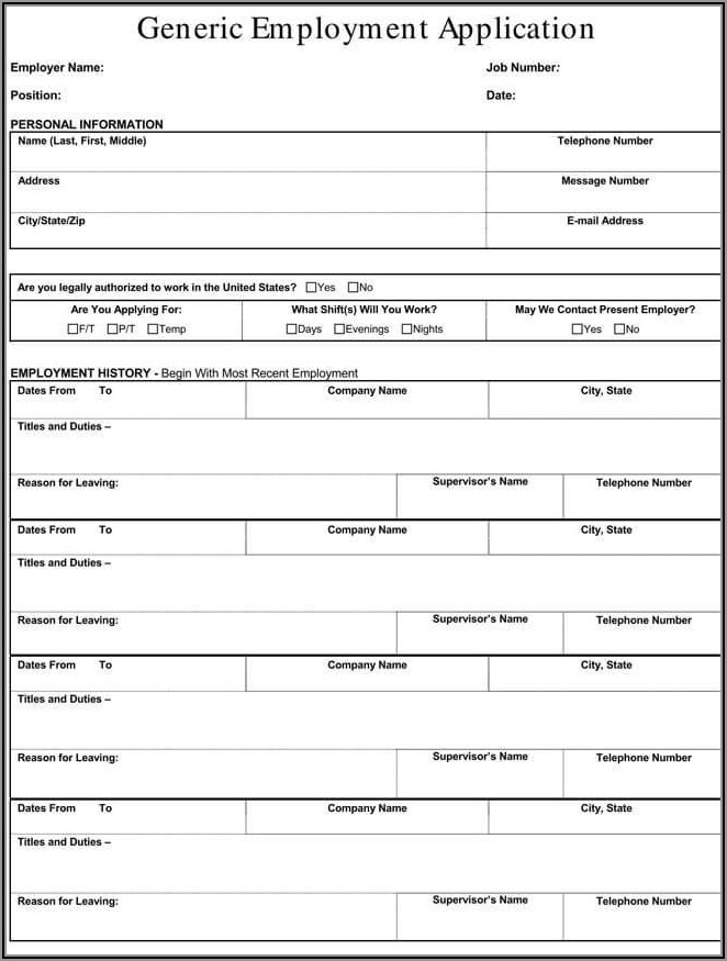 Free Printable Blank Job Application Form Word Document