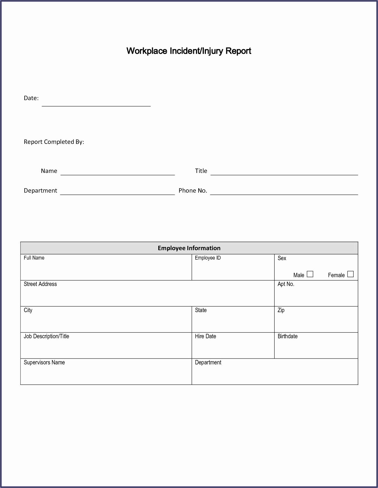 Free Work Incident Report Form