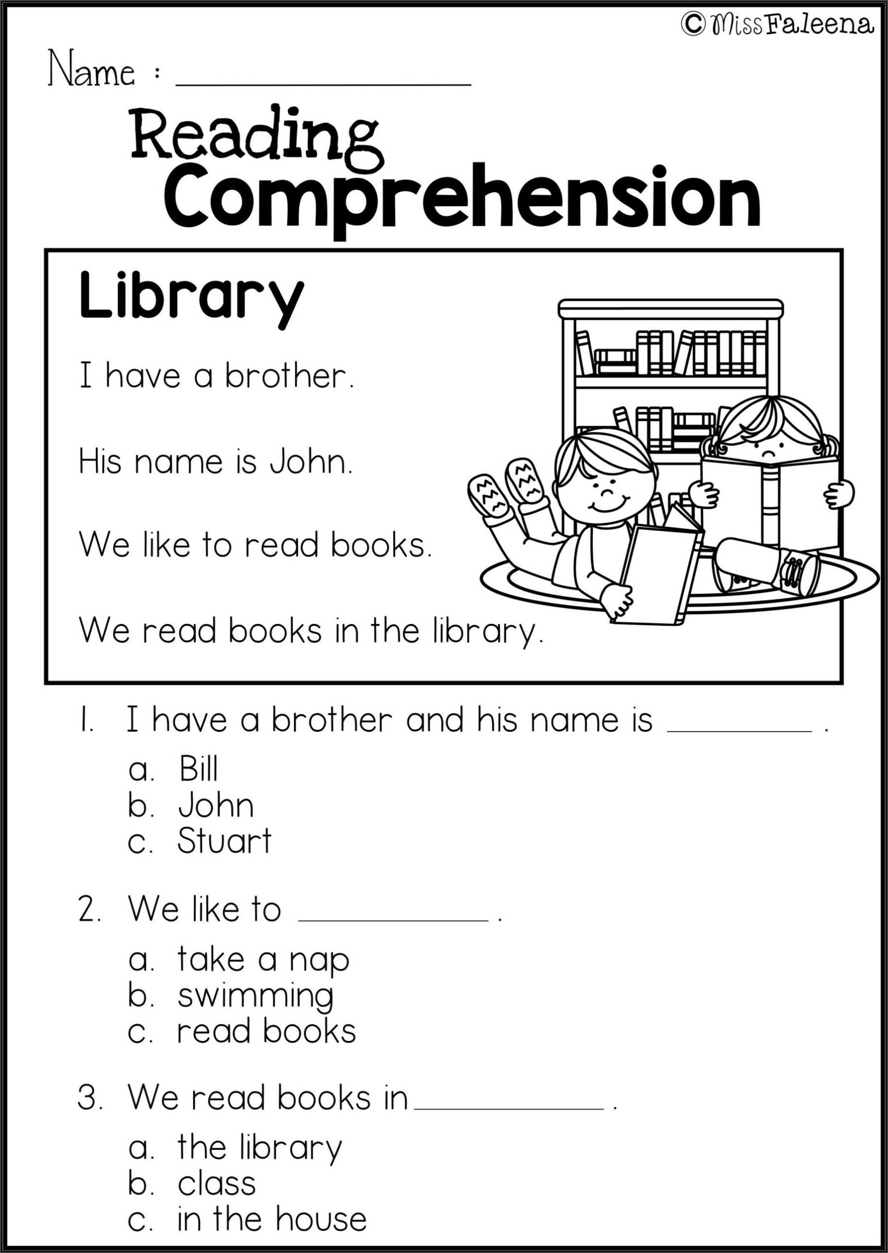 Free Worksheet For Kindergarten Reading