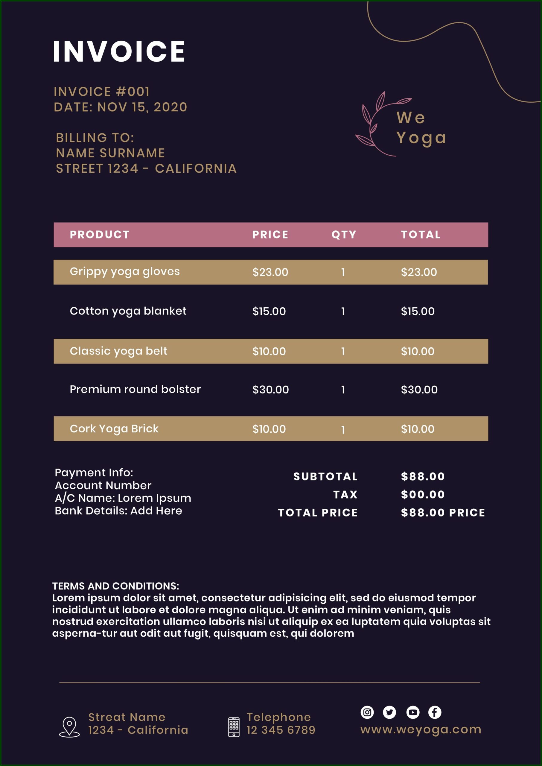 Free Yoga Invoice Template