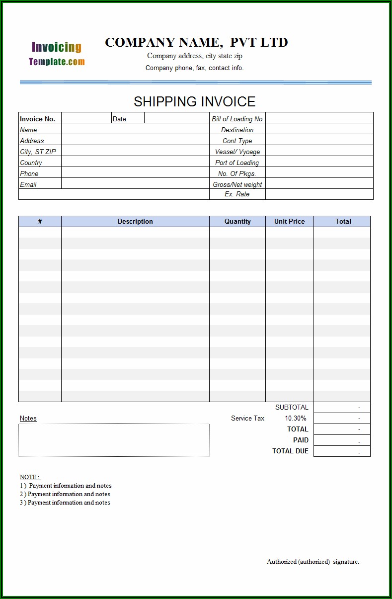 Freight Forwarder Invoice Format