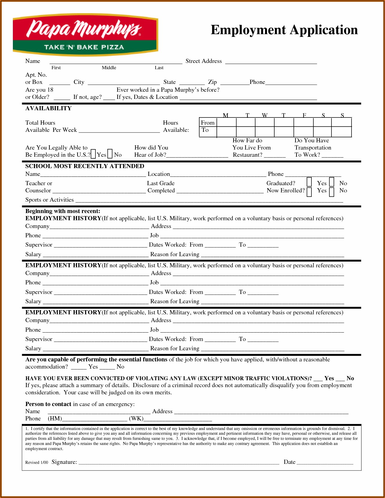 Funny Mcdonalds Job Application Form