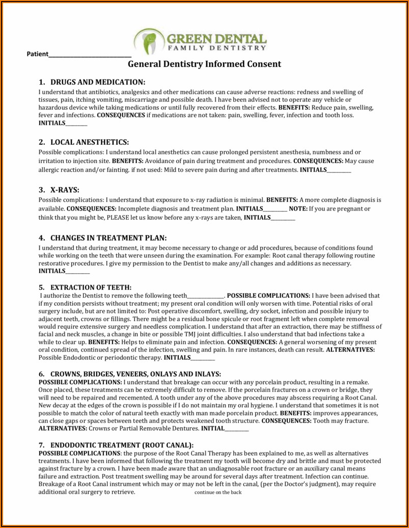 General Dental Treatment Consent Form