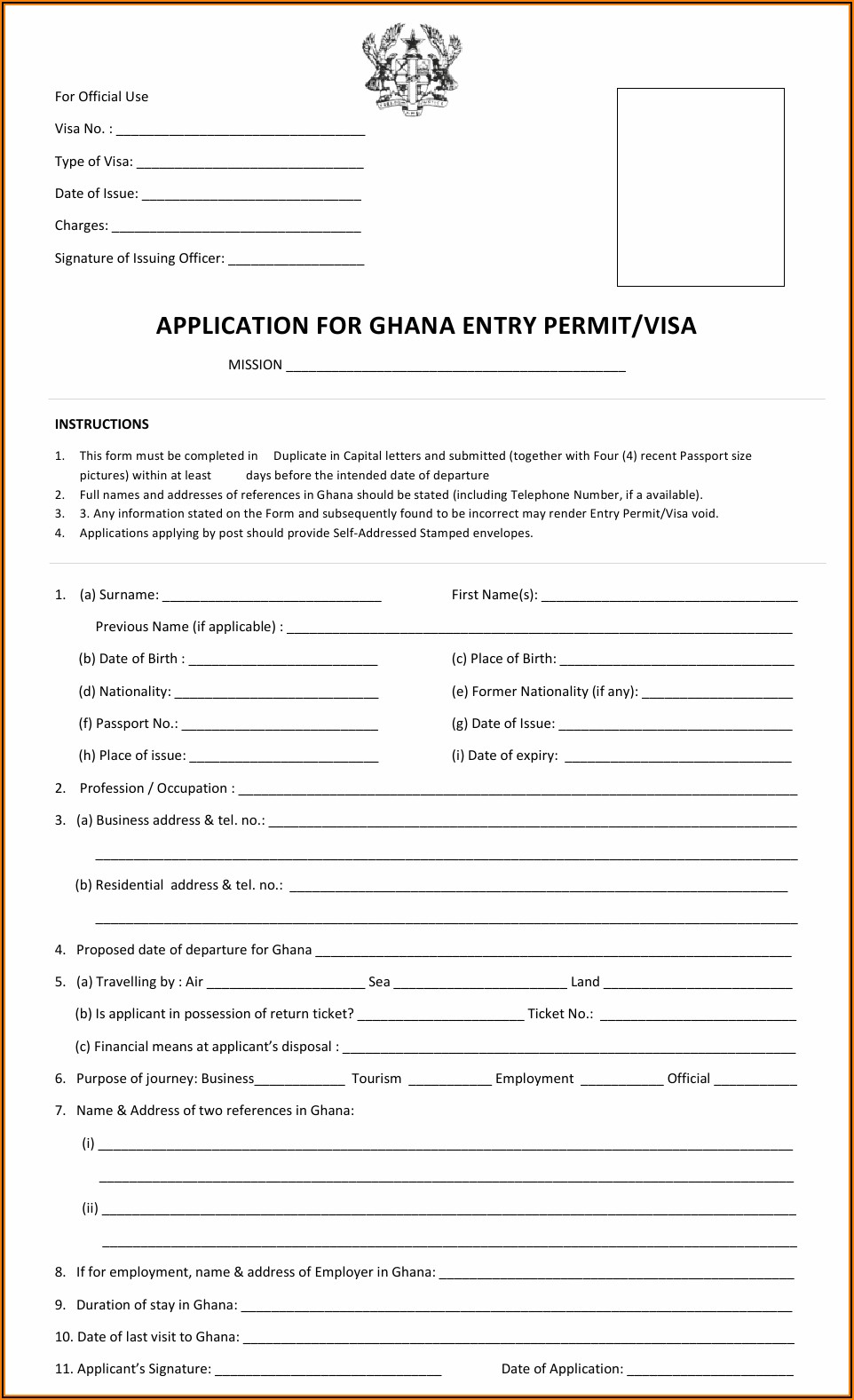 Ghanaian Visa Application Form South Africa