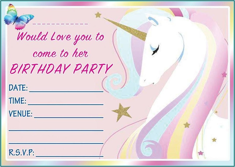 Girl Printable Editable Unicorn Birthday Invitations Templates Free
