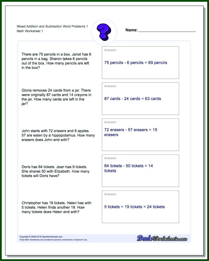 Grade 5 Math Word Problems Printable Worksheets