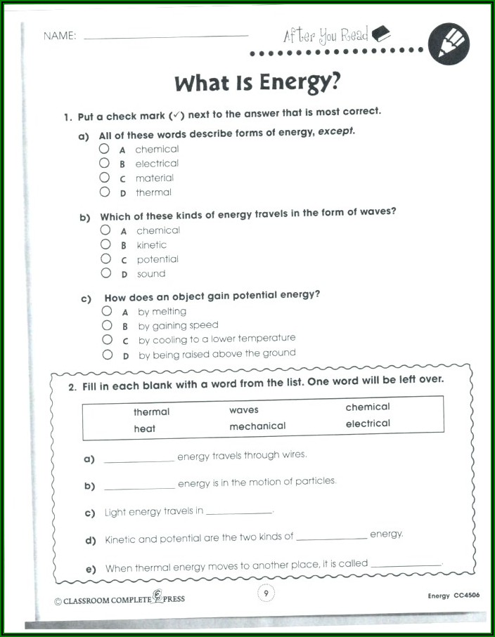 Grade 7 Worksheets Science