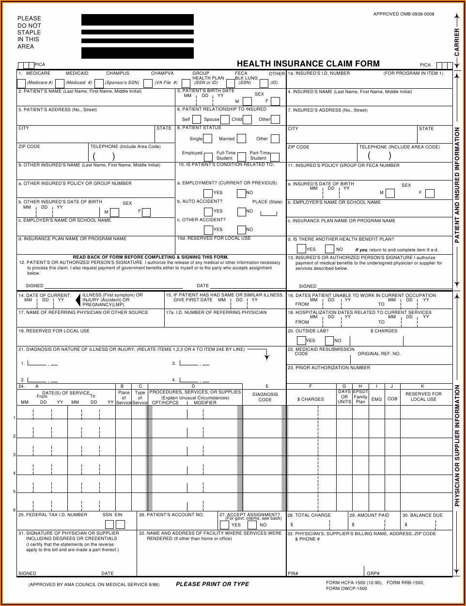Health Insurance Claim Form 1500 Download