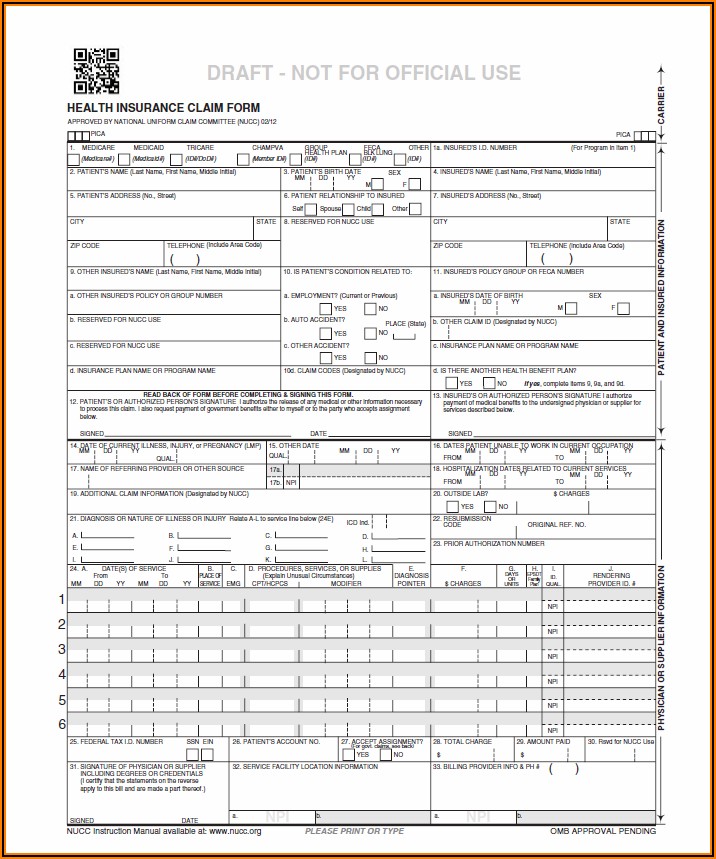 Health Insurance Claim Form 1500 Filled Out