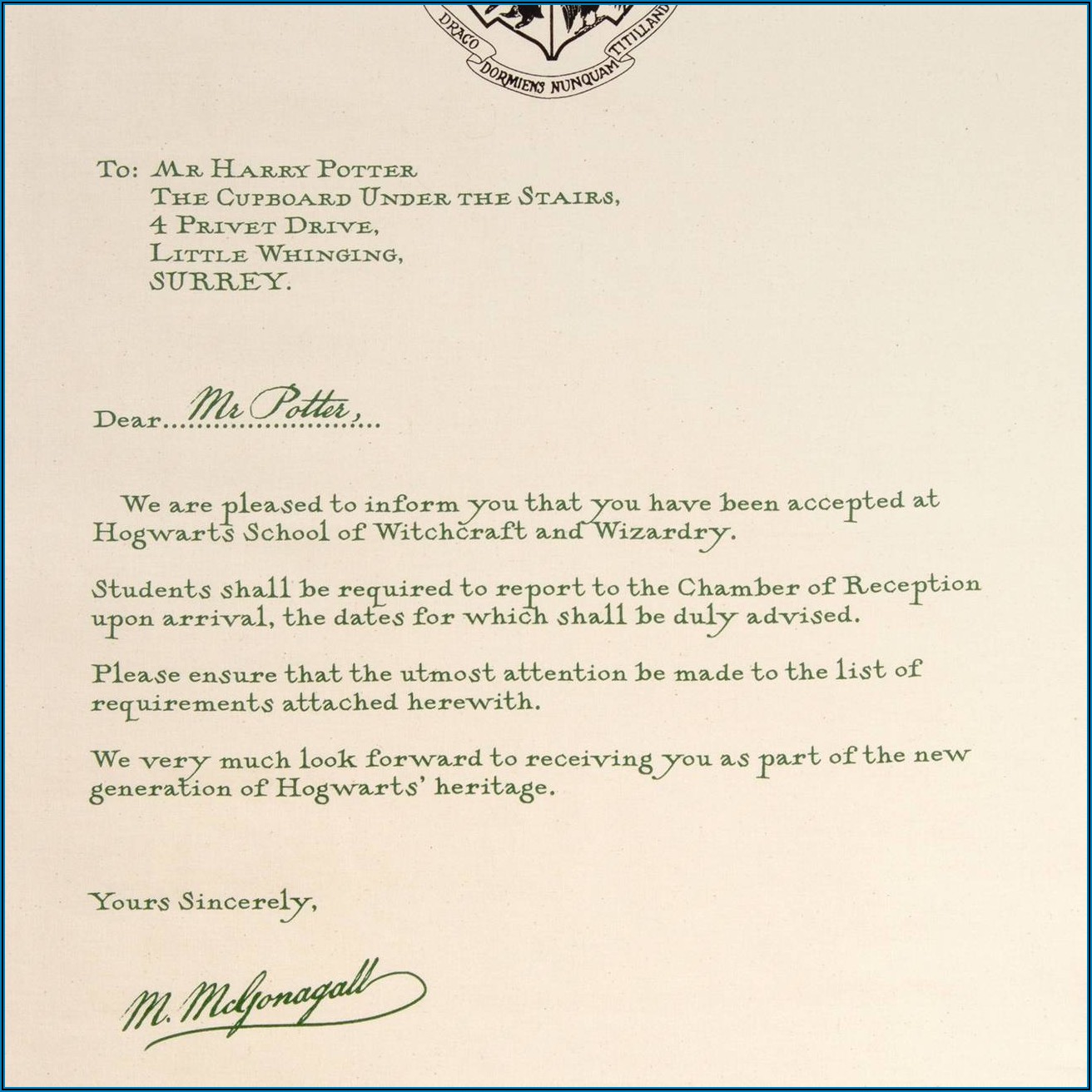 Hogwarts Acceptance Letter Envelope Movie