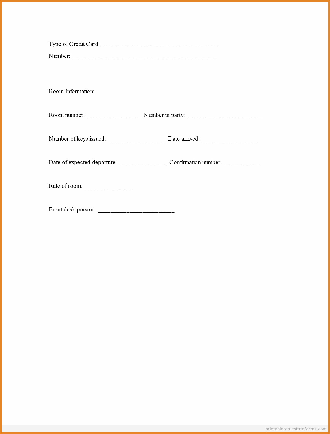 Hotel Guest Registration Form Template Word