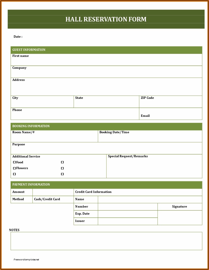 Hotel Reservation Form Sample Doc