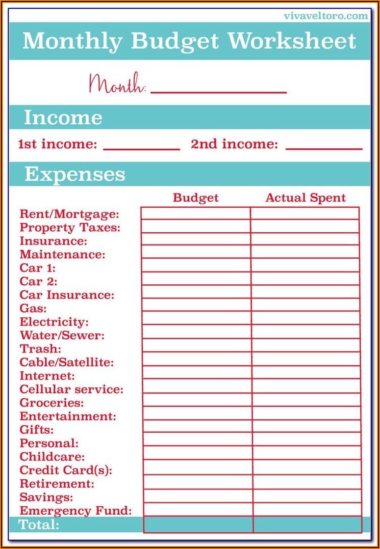 Household Budget Forms Free Printable