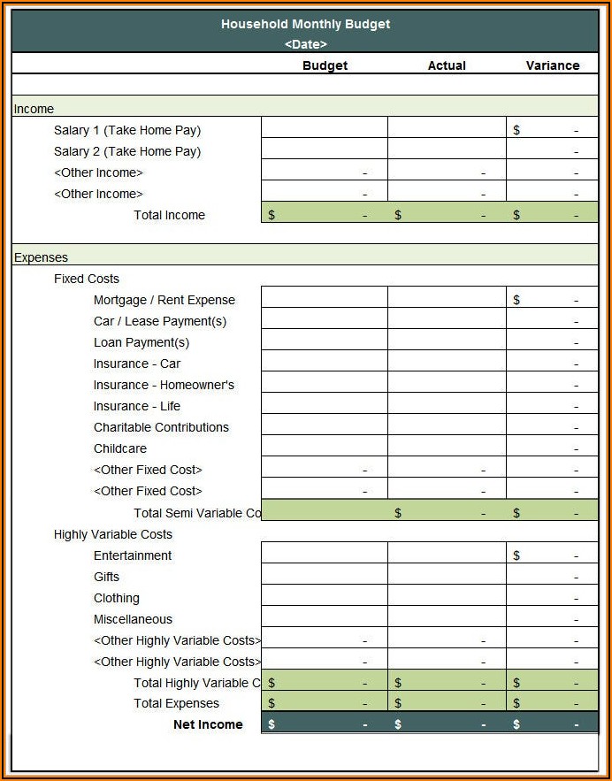 Household Budget Template Free Download