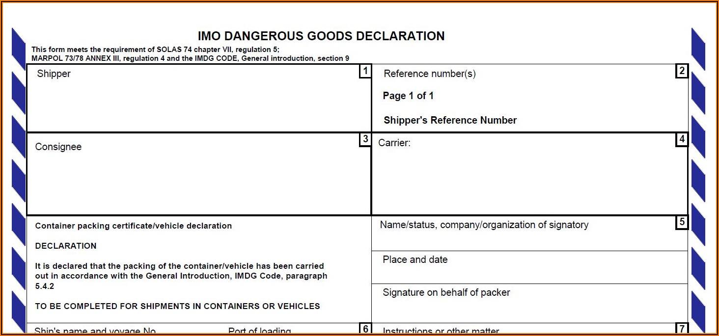 Imo Dangerous Goods Declaration Form Instructions