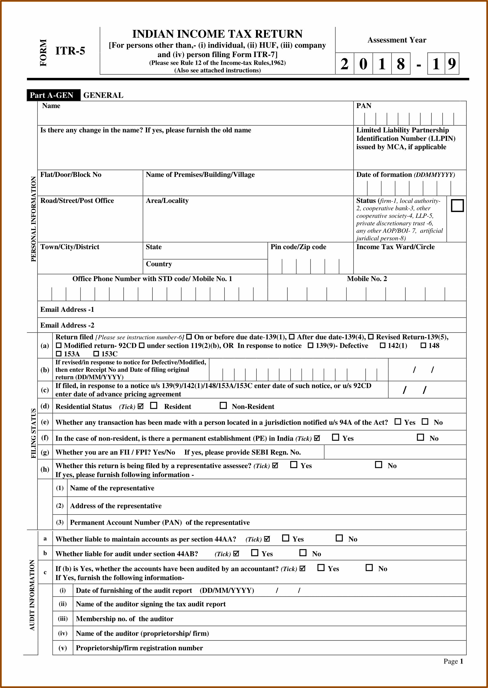 Income Tax Filing Itr Form Number