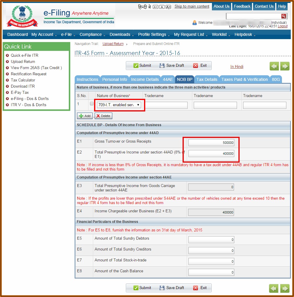 Income Tax Return Form 2015 16 Online Download