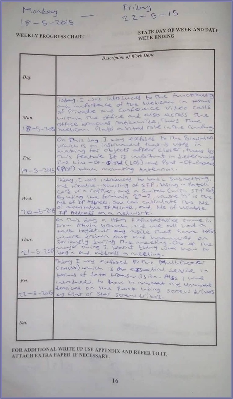 Industrial Training Log Book Example