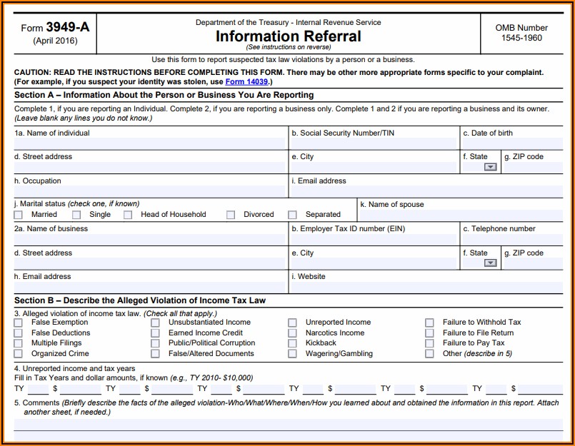 Irs Tax Evasion Reporting Form
