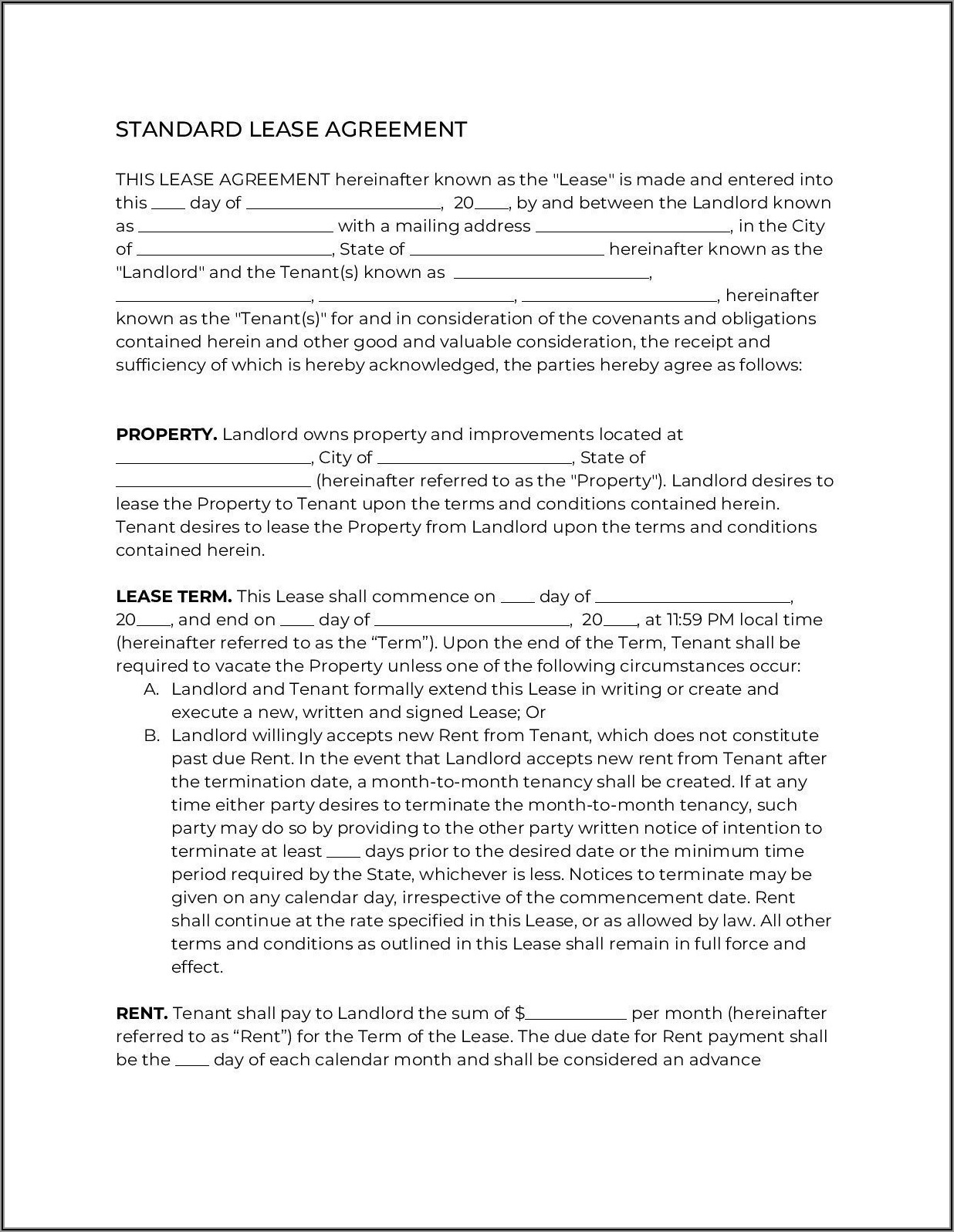 Landlord And Tenant Agreement Form Pdf