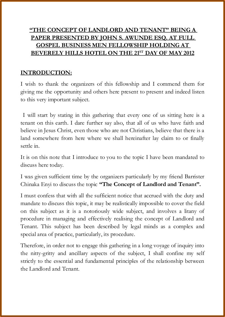 Landlord And Tenant Agreement Letter Sample In Nigeria