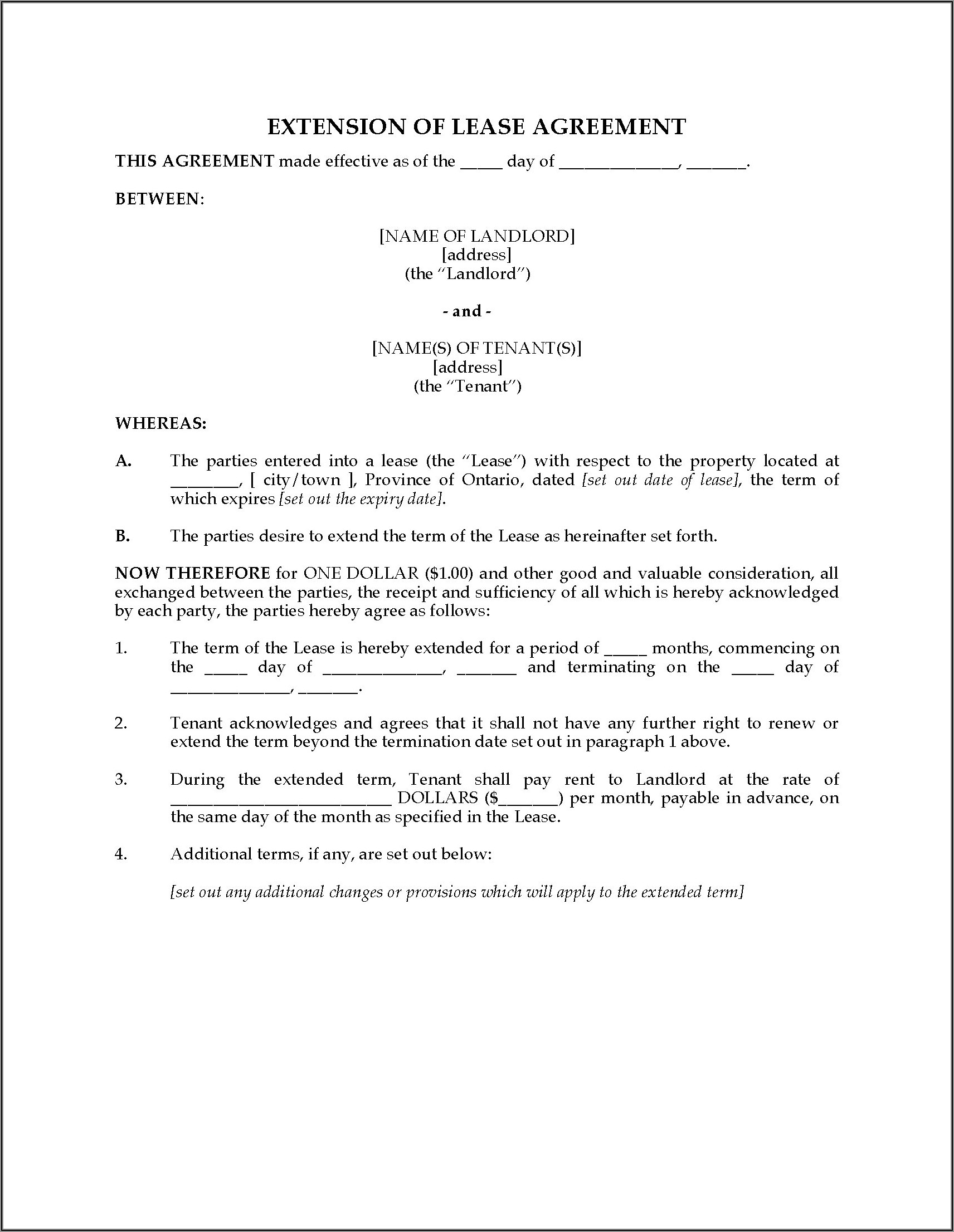 Landlord And Tenant Contract Form Ontario