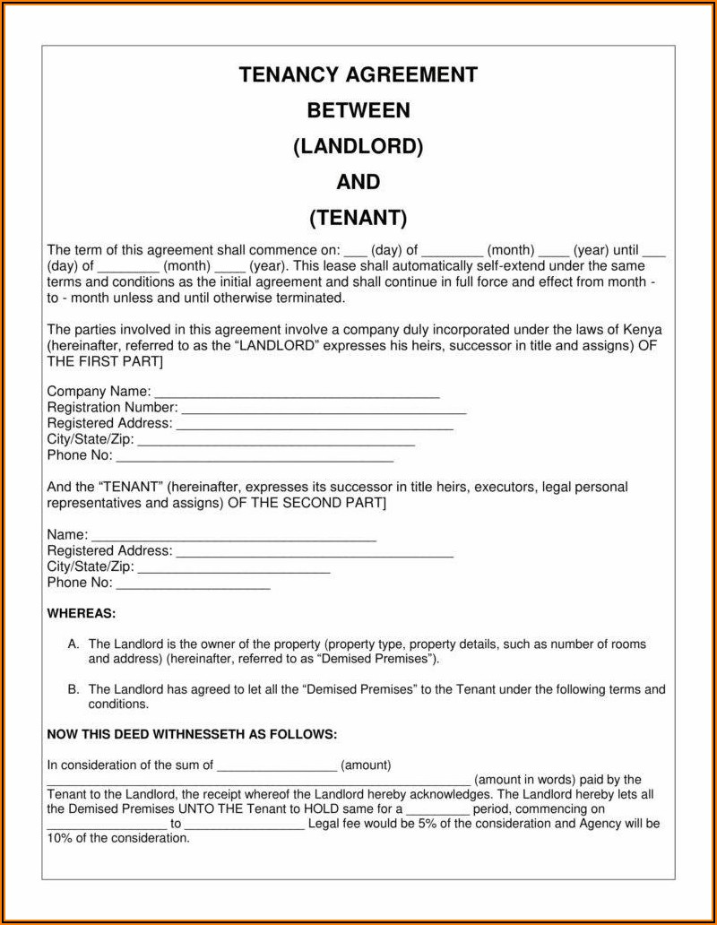 Landlord Tenant Agreement Form Kenya Pdf