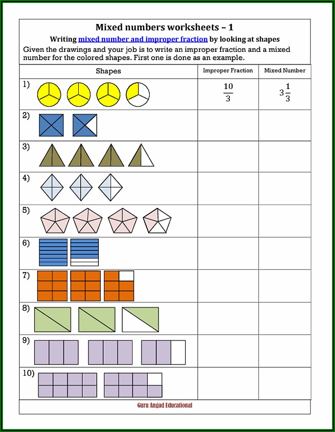Mixed Numbers To Improper Fractions Worksheet With Pictures