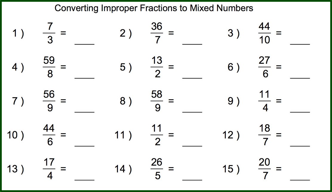 Mixed Numbers With Pictures Worksheet