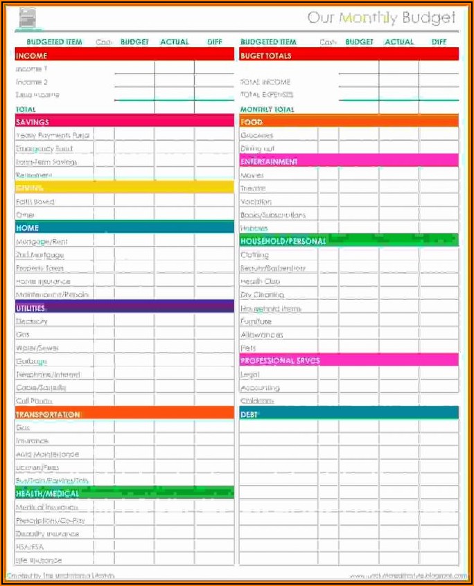Monthly Household Budget Template Free Printable