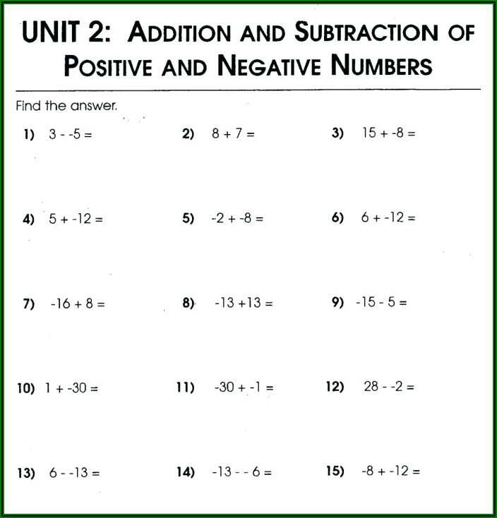 Multiplying Positive And Negative Numbers Worksheet With Answers
