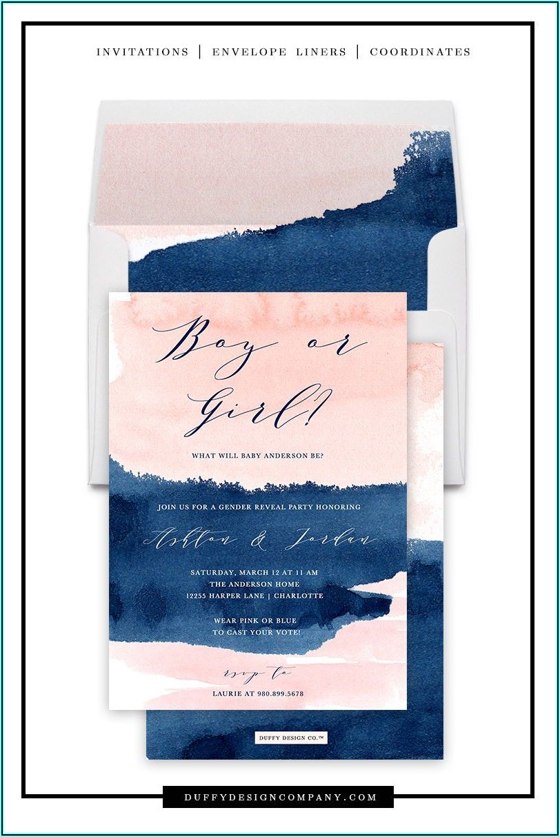 Navy And Rose Gold Gender Reveal Invitations