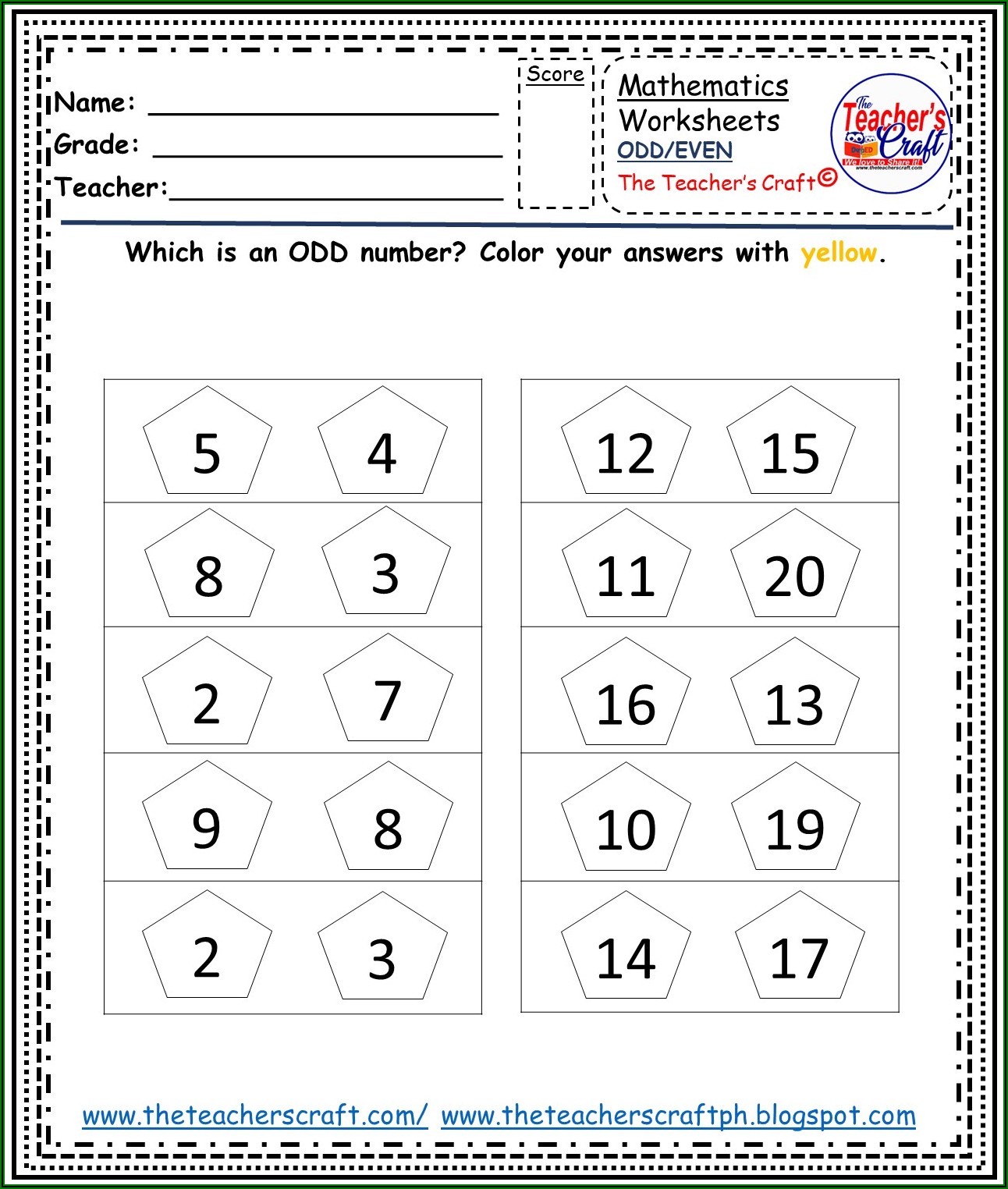Odd And Even Numbers Worksheet Year 1