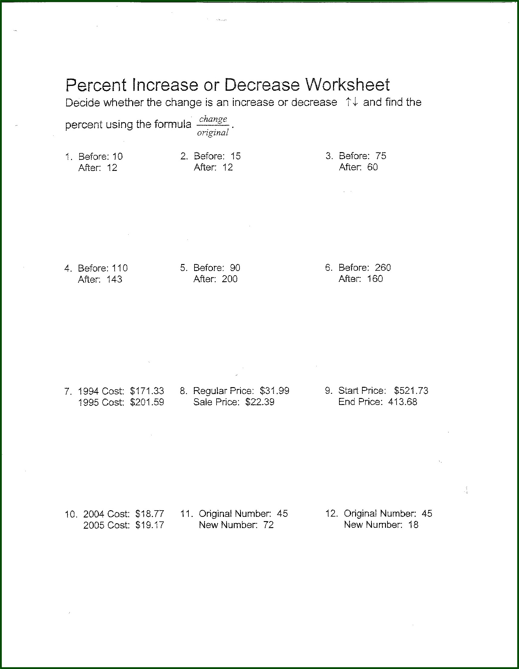 Percentage Word Problems Worksheet With Answers